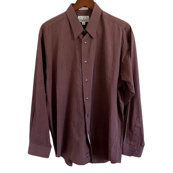 Enro Stripes Button Down Dress Shirt | Maroon | Size 16 1/2 - 34/35 - Picture 1 of 8